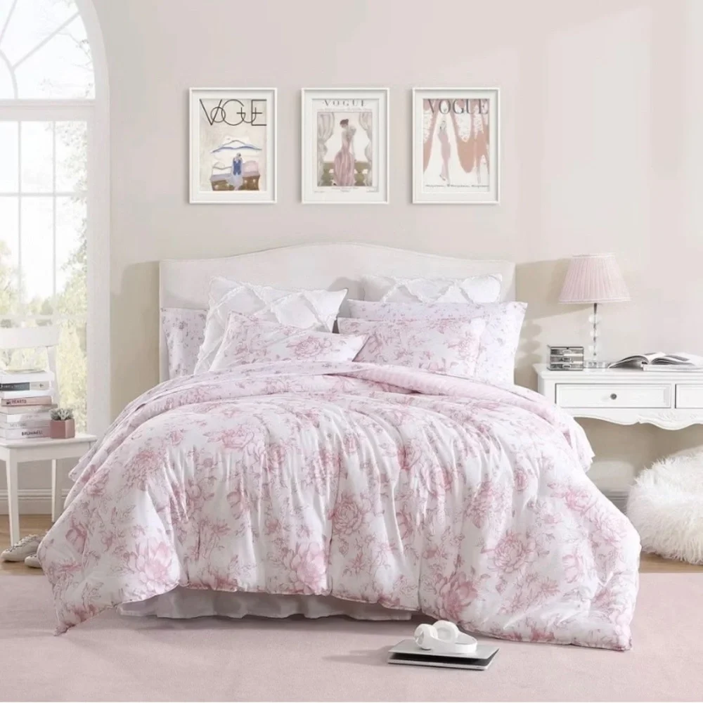 ELEGANT Pink Floral Comforter Set TWIN XL